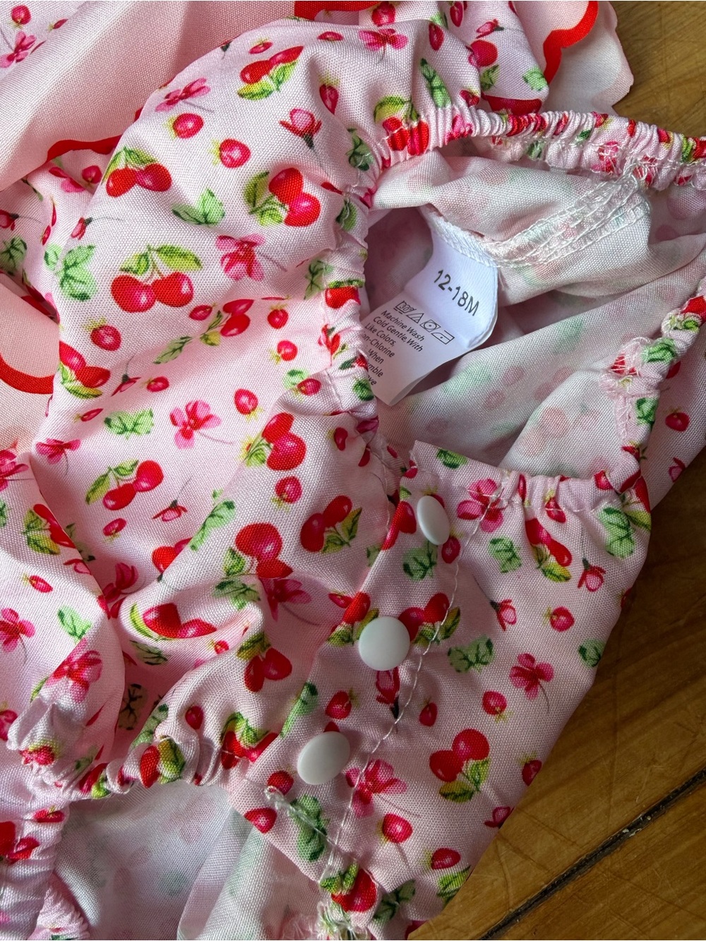 Pink Cherry Print Ruffle Baby One-Piece - Picture 3 of 3
